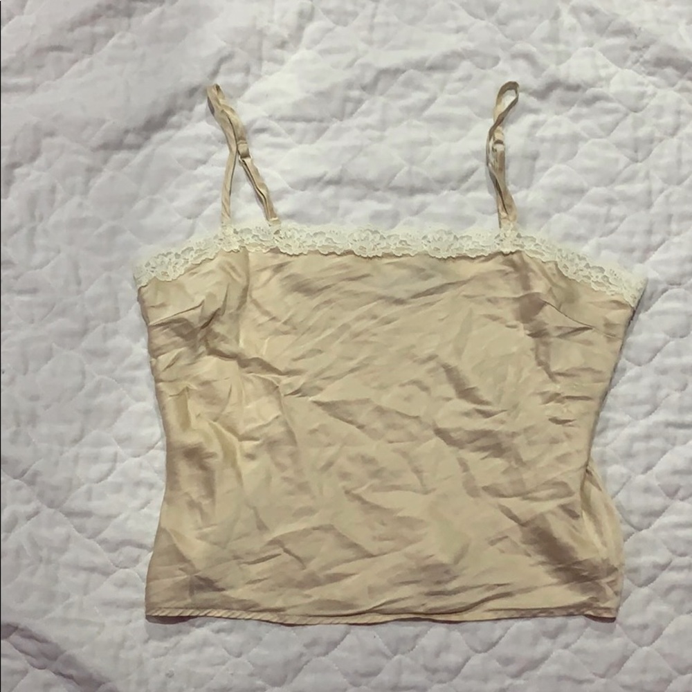 cream and white silk cami